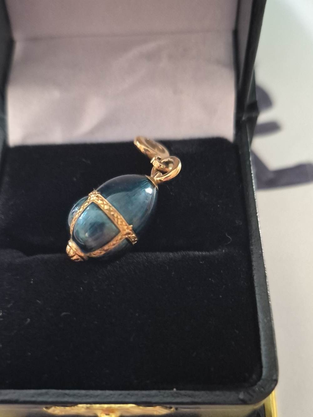 Faberge Blue-Teal Egg Pendant with Gold Mount